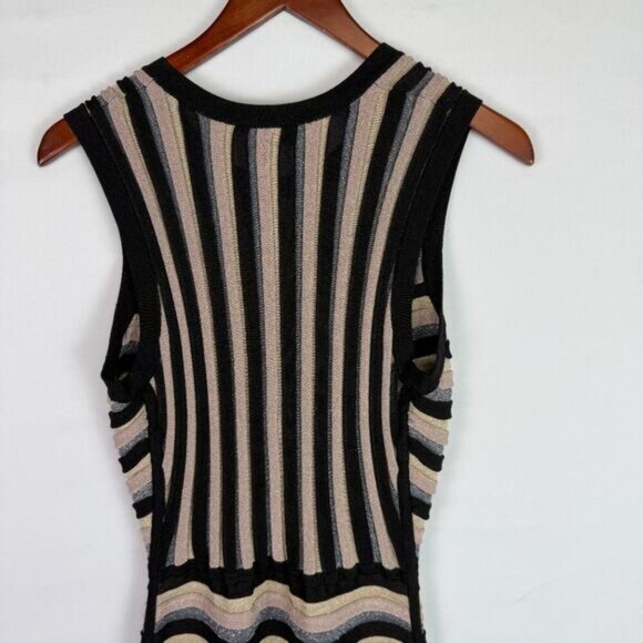 Tabula Rasa Millais Stripe Knit Crew Neck Metallic Party Midi Dress Black M - Picture 6 of 7